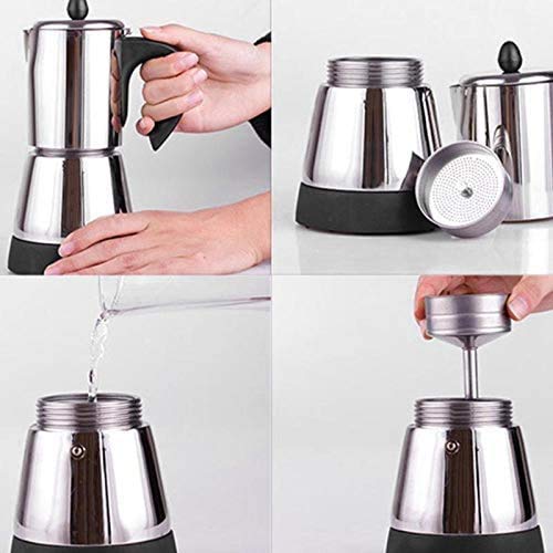 YSQ Cafetera Máquina de café Expresso, Porciones 300ML 6 Persona automática máquina de Espresso portátil Cafetera Fabricante de Acero Inoxidable Moka Pot Cafetera