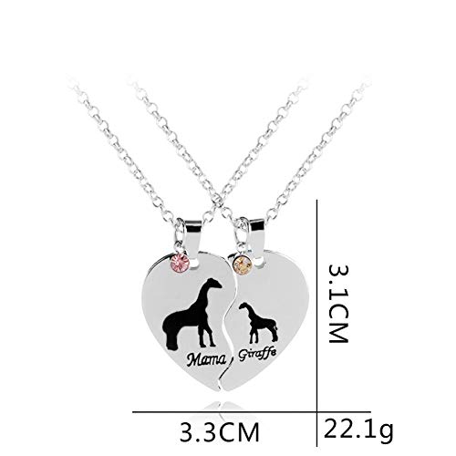 YUANCHENG mamá Jirafa Collares Serie Familiar Rompecabezas Collar de Cristal Corazón Roto 2 Madre Hija Collar Regalo para cumpleaños de niños