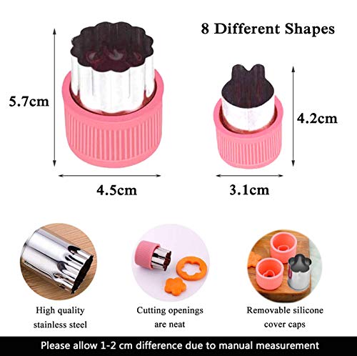 YUANXIASM Vegetales Frutas Galletas Molde,8 Piezas Cortadores de Galletas con Cubierta Protectora,DIY Mini Moldes de Vegetales Frutas Cortador de Acero Inoxidable para Niños Horneando y Bento Box