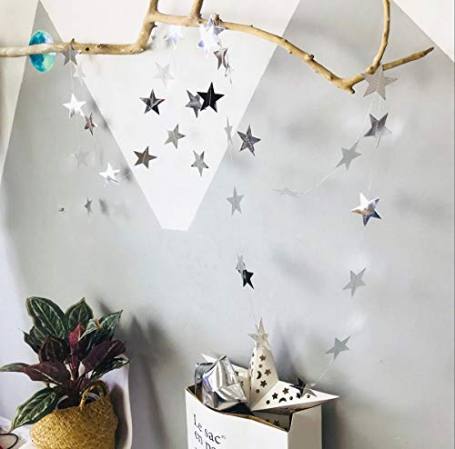 Yuccer 2 Pack Guirnalda de Papel Decoración Estrella Papel Decoracion de Colgante para Boda Bebé Duchas Fiesta de Cumpleaños (Plata)