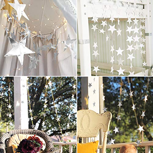 Yuccer 4 Paquetes Guirnalda de Papel Decoracion Estrellas de Papel para Colgar para Cumpleaños Fiesta de Bienvenida al Bebé Boda de Navidad Fiesta de Año Techo (Plata)