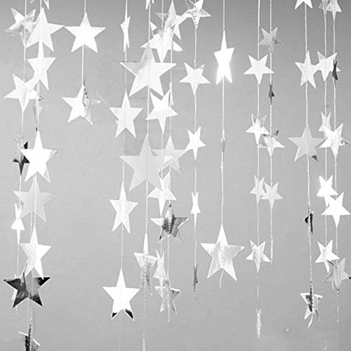Yuccer 4 Paquetes Guirnalda de Papel Decoracion Estrellas de Papel para Colgar para Cumpleaños Fiesta de Bienvenida al Bebé Boda de Navidad Fiesta de Año Techo (Plata)