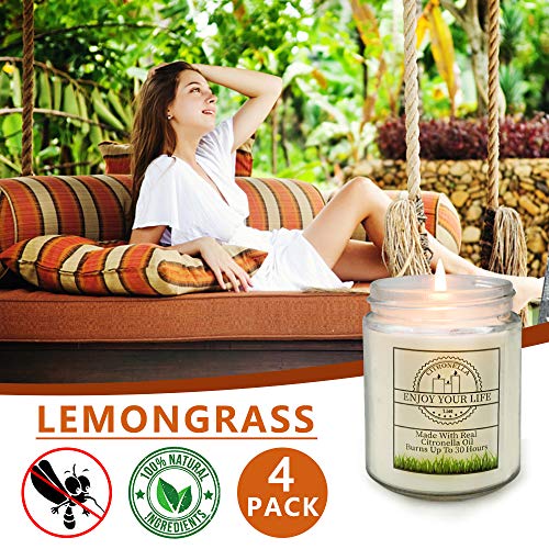 YUE GANG Velas Citronela 4 x 30 Horas Tiempo de Combustión, Velas Citronela Antimosquitos para Jardín, Patio, Camping, Exterior e Interior 4 Pack