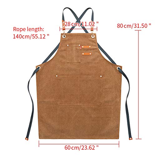 YUENA CARE Delantal Trabajo, Delantal de Cocina Ajustable Mandil de Lona Duradero para Cocinero Camarero Servidores Baristas, con Bolsillos, para Mujer y Hombre #1