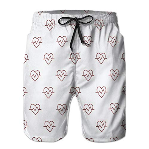 Yuerb Summer Boardshorts, Shorts de Hombre con Bolsillo Fondo de Latido del corazón Contorno Hecho Icono Rojo Fondo de Latido del corazón Pintura