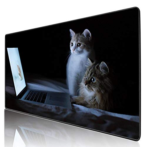 YUFEI Dos Gatos Miran la televisión y se Ven sorprendidos. Alfombrilla de ratón para Juegos, ratón de Jugador, tapete de Mesa Personalizado Tamaño: 900X400X3Mm