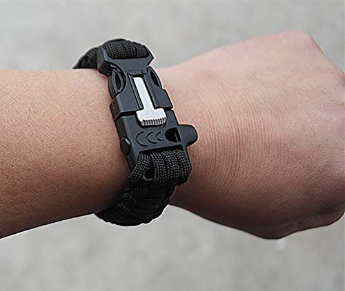 YUIO - Pulsera de emergencia con sombrilla y silbato de pedernal (negro)