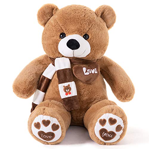 YunNasi Oso de Peluche Grande Animales de Peluche Juguetes Oso Suave con Bufanda Cojín de Felpa Teddy (Marrón Oscuro, 100 CM)