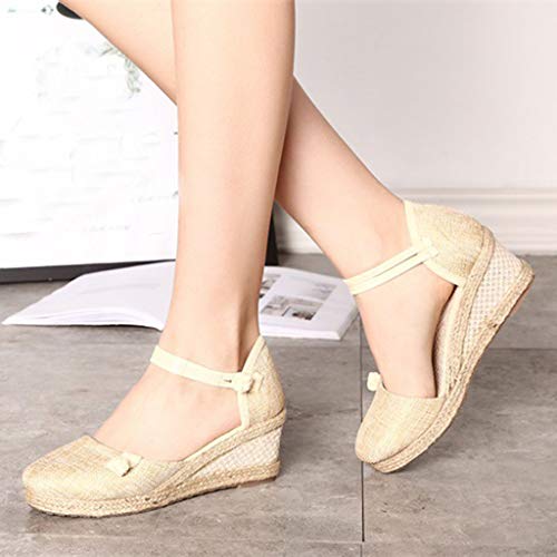 YWLINK Sandalias Mujer TamañO Grande CuñA Alpargatas Plataforma Bohemias Estilo Etnico Vintage Romanas Correa De Tobillo Transpirable Playa Fiesta De Coctel Casual Zapatos Zapatillas(Beige,34EU)
