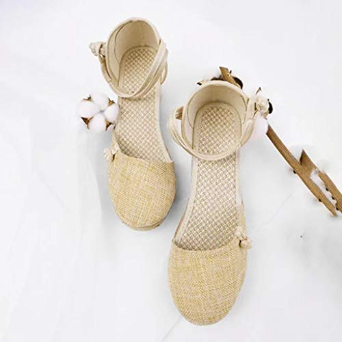 YWLINK Sandalias Mujer TamañO Grande CuñA Alpargatas Plataforma Bohemias Estilo Etnico Vintage Romanas Correa De Tobillo Transpirable Playa Fiesta De Coctel Casual Zapatos Zapatillas(Beige,34EU)