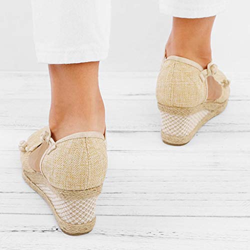 YWLINK Sandalias Mujer TamañO Grande CuñA Alpargatas Plataforma Bohemias Estilo Etnico Vintage Romanas Correa De Tobillo Transpirable Playa Fiesta De Coctel Casual Zapatos Zapatillas(Beige,34EU)