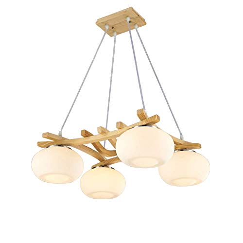 YXZQ Araña de Cristal Moderna 4 Luces, LED E27 Luz Colgante para Cocina Pasillo Decoración de Madera Maciza Colgante Amarillo Claro 58 * 48cm