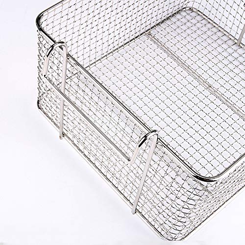 Yzki Cesta de freír profunda de acero inoxidable, cesta de freidora cuadrada de malla con mango de plástico desmontable, cesta de cocina para cocinar alimentos, Plateado, Tamaño libre
