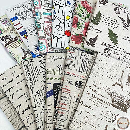 ZAIONE 12 colores por medio patio (18"x60") Vintage Retro Letra Europea Impreso Algodón Lino Tela Tapicería Material para Zapatos Bolsa Costura Patchwork DIY Bow Craft Applique