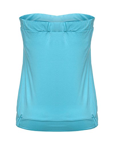 ZANZEA Mujeres Casual Casual Verano Slim Strapless Plisado Fruncido Playa Chaleco Camisa Tube Tops 01-Cielo Azul 2XL