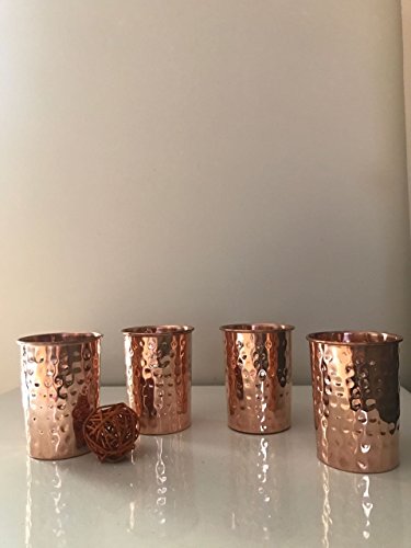 Zap Impex ® – Vasos de Cristal de Cobre amartillado 100% Cobre Puro zuhaltung ayurvedischen Heil Conjunto de 4