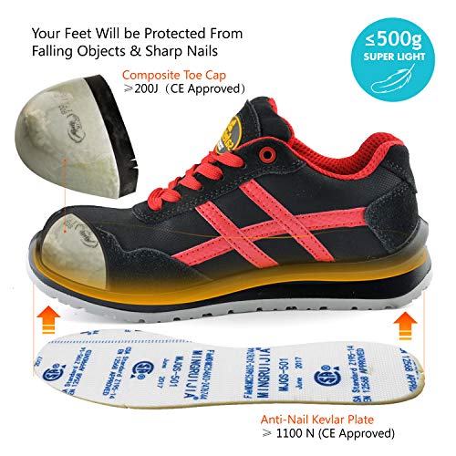 Zapatos de Seguridad Deportivos Ultra-Ligeros - SAFETOE 7329 Calzado de Seguridad Hombre Trabaja con Tus Pies Bien Protegidos (Talla 45, Negro)