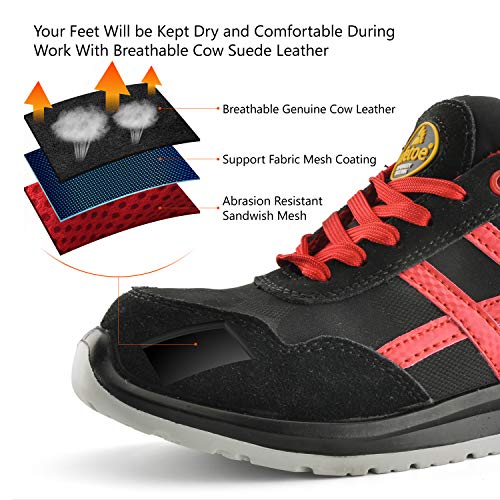 Zapatos de Seguridad Deportivos Ultra-Ligeros - SAFETOE 7329 Calzado de Seguridad Hombre Trabaja con Tus Pies Bien Protegidos (Talla 45, Negro)
