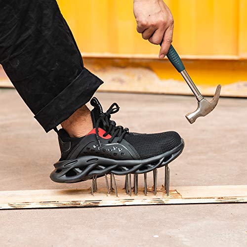 Zapatos De Seguridad Hombre Mujer Ligeros Transpirables Trabajo Punta De Acero Antideslizantes Zapatillas Negro 44 EU