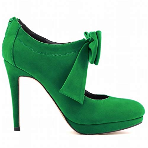Zapatos de Vestir de Cuero de Gamuza con Plataforma de tacón Alto con Punta Redonda para Mujer, Zapatos de Fiesta de Boda, Pajarita, Tacones Finos con Hebilla