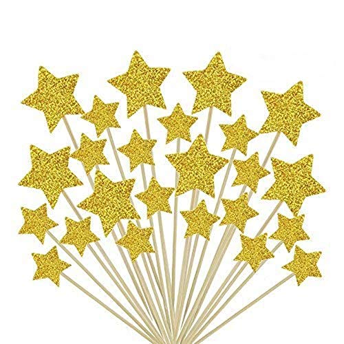 ZARRS Estrellas para Decoración,50 Pack Decoración para Pasteles Decorativos para Tartas Cupcake Toppers para Bodas Cumpleaños Partes Oro 9.2CM