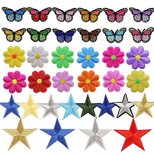 Zasiene Parches Ropa 36 Piezas Parches de Planchado Parches de Mariposa Flor Estrella de Ropa Termoadhesivos Parches de Hierro Parches Apliques Bordados para Bricolaje Costura Ropa