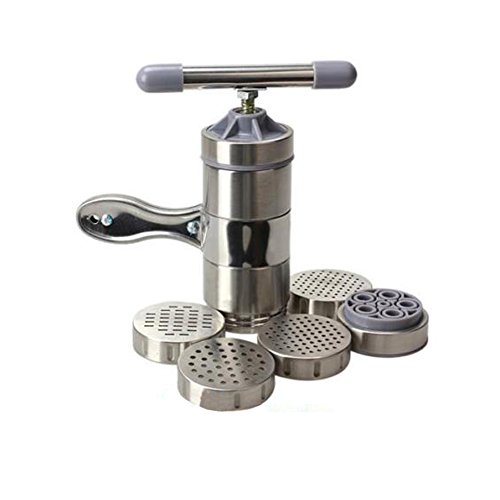 ZDYS Máquina de pasta y fideos de acero inoxidable con 5 moldes Manual Fettuccine Espagueti Arroz Fideos Máquina de prensa de frutas vegetales Exprimidor de frutas Herramienta de cocina