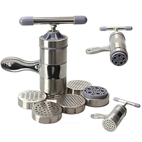 ZDYS Máquina de pasta y fideos de acero inoxidable con 5 moldes Manual Fettuccine Espagueti Arroz Fideos Máquina de prensa de frutas vegetales Exprimidor de frutas Herramienta de cocina
