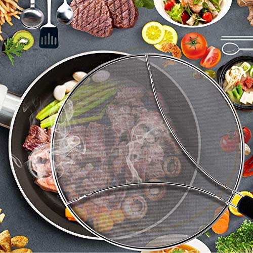 Zeeanker Tapadera Cocina de Aceite Proofing Tapa de Acero Inoxidable,Pantalla Antisalpicaduras Malla Fina y Pies de Apoyo con Manija de Goma 99% Evita Las Salpicaduras(A-29CM)