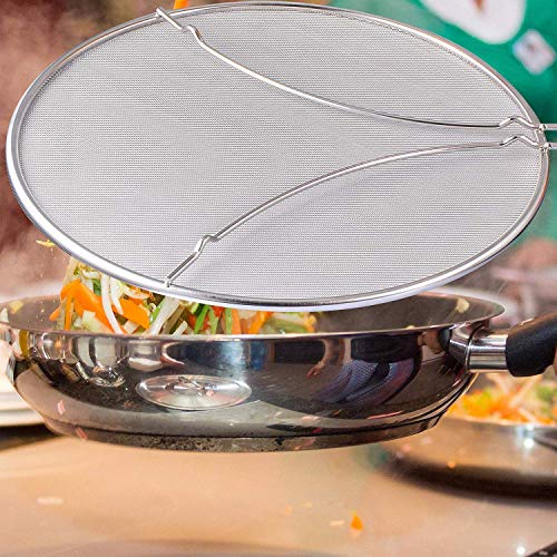 Zeeanker Tapadera Cocina de Aceite Proofing Tapa de Acero Inoxidable,Pantalla Antisalpicaduras Malla Fina y Pies de Apoyo con Manija de Goma 99% Evita Las Salpicaduras(A-29CM)