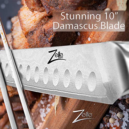 Zelite Infinity, Cuchillo Japonés Trinchante y Tenedor (25 cm) – Utensilios de Cocina Serie japonesa Al-pha-Royal – Acero de Damasco Japonés AUS10 de 67 Capas – Cuchillos Cocina Profesional/doméstica