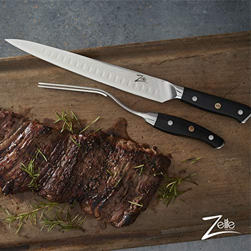 Zelite Infinity, Cuchillo Japonés Trinchante y Tenedor (25 cm) – Utensilios de Cocina Serie japonesa Al-pha-Royal – Acero de Damasco Japonés AUS10 de 67 Capas – Cuchillos Cocina Profesional/doméstica