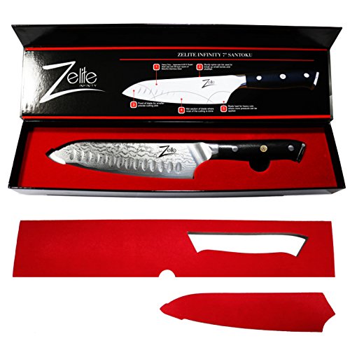 Zelite Infinity, Cuchillo Santoku 18 cm- Utensilios Cocina Serie Alpha-Royal, Acero de Damasco Japonés AUS-10 de 67 capas - Cuchillos Cocina con Afilado de Navaja, Excelente Consistencia de Corte