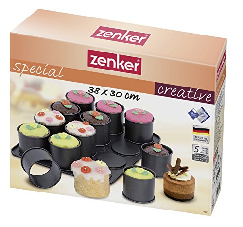 Zenker Bandeja 12 Mini Pasteles Black Metallic, Acero con Revestimiento Antiadherente Teflon Classic, Negro