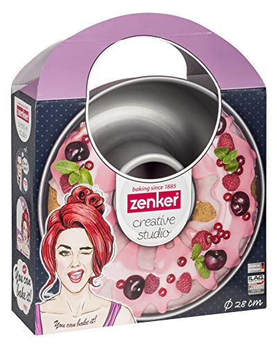 Zenker CREATIVE STUDIO Molde Savarín, Acero con revestimiento antiadherente ILAG, Interior gris y exterior rosa Frozen