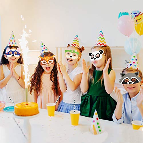 ZERHOK 12 Máscara de Animales para Niños de Fieltro Accesorios de disfraces de cara con temática de Safari para zoológico granja bosque disfraz de cosplay mascarada suministros para fiesta