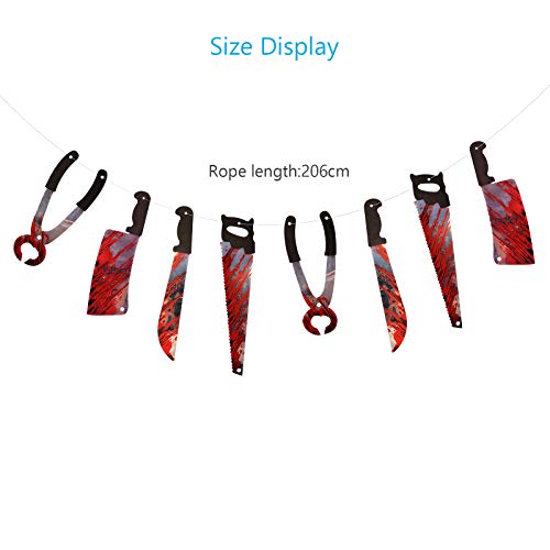 ZERHOK Decoracion Horrible 2pcs Cuchillo con Sangre Colgante Bandera Halloween sangrienta para adornar casa habitación y Patio en Halloween el día de Muertos y Fiestas agregando Ambiente macabra