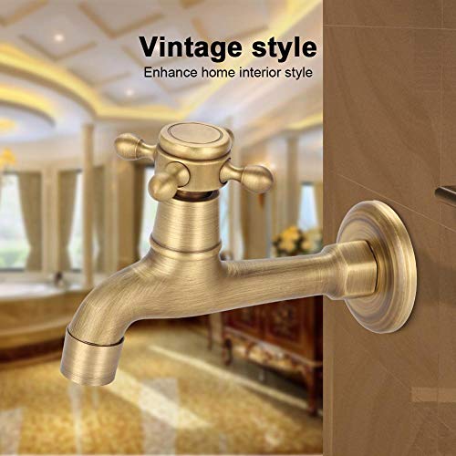Zerodis Grifo Vintage, Grifo de Lavabo latón en Pared, Grifo manija Cruzada Acabado Cepillado para Jardín Exterior(Long)