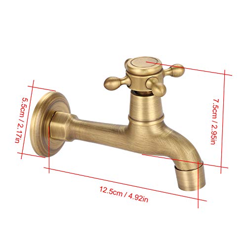 Zerodis Grifo Vintage, Grifo de Lavabo latón en Pared, Grifo manija Cruzada Acabado Cepillado para Jardín Exterior(Long)