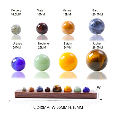 Zhi Jin - Juego de 8 Piedras Preciosas Naturales Diferentes Planetas Manualidades con Bandeja de Nogal Negro Hecha a Mano Regalo Decorativo