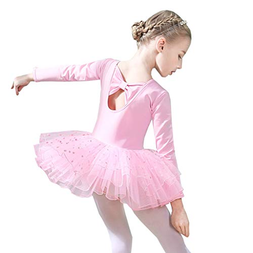 ZHongWei - niñas Visten Ropa Ropa de la Danza, del Ballet del Mono de los niños, otoño e Invierno Ropa de práctica, Trajes Latinos de Manga Larga, Monos Corbata de Lazo Danza