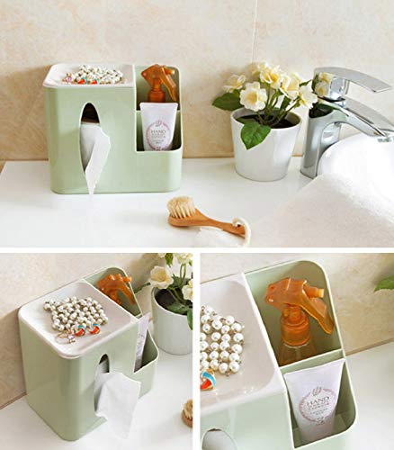 ZHUANQIAN Hecho de Material Reciclado Hogar Cocina Tejido de Escritorio Caja de Almacenamiento Organizador Controlador Remoto Soporte de Caja de Papel multifunción, Verde, 19 * 12.5 * 17.5cm
