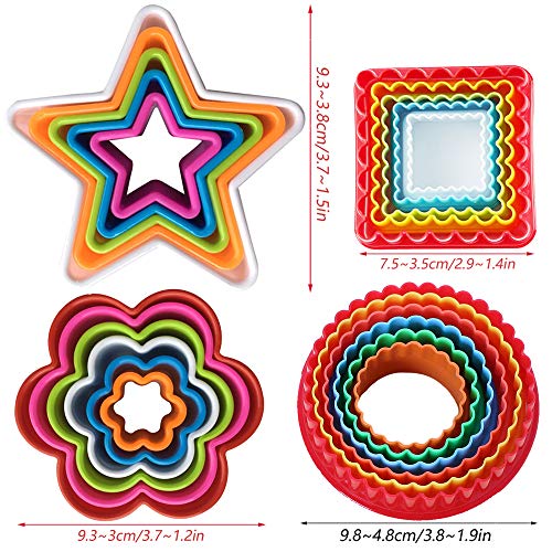 Ziyero Cortador Galletas Plástico Múltiples Tamaños Juego Cortadores Galletas Plástico Colores Plástico de Calidad Alimentaria, para Galletas, Pasteles, Fruta, Sándwiches Etc— 7 Formas, 37 Molde