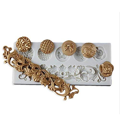 Ziyero Relieve Retro Decoración Fondant Silicona Molde Herramientas Decoración Pasteles Marco Europeo para Decoración Bordes Pasteles, Chocolate, Dulces, Fondant, Arcilla Polimérica, Jabón Etc (Gris)