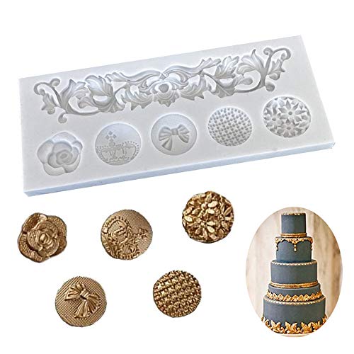 Ziyero Relieve Retro Decoración Fondant Silicona Molde Herramientas Decoración Pasteles Marco Europeo para Decoración Bordes Pasteles, Chocolate, Dulces, Fondant, Arcilla Polimérica, Jabón Etc (Gris)
