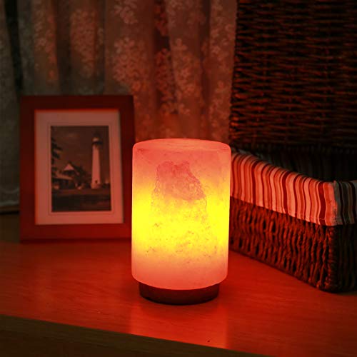 ZIYIUI Lámpara de Sal del Himalaya Forma Cilíndrico, Cable y Bombilla - Natural 100% - Hecha a Mano Mesitas de Noche Modernas Lámpara Mesa
