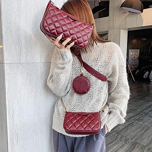 Zjcpow 3PCS Bolsas de Bolso de Cuero de la PU de Las Mujeres fijaron a Las Mujeres Bolsa Bolsas Crossbody for Monedero de Las Mujeres, Bolso de Hombro Negro xuwuhz (Color : Red Shoulder Bag)