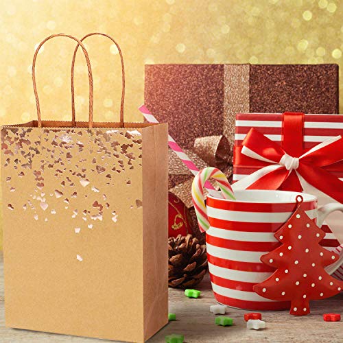 ZJW Bolso de Kraft con Bolsa de Regalo, Bolsos de Fiesta de Papel de 20 Piezas con asa para cumpleaños, para Bodas Celebraciones de Noche de Recuerdo (Oro Rosa)