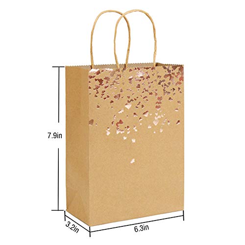 ZJW Bolso de Kraft con Bolsa de Regalo, Bolsos de Fiesta de Papel de 20 Piezas con asa para cumpleaños, para Bodas Celebraciones de Noche de Recuerdo (Oro Rosa)