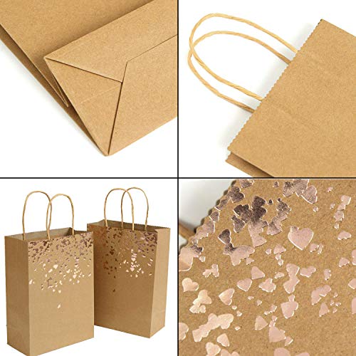 ZJW Bolso de Kraft con Bolsa de Regalo, Bolsos de Fiesta de Papel de 20 Piezas con asa para cumpleaños, para Bodas Celebraciones de Noche de Recuerdo (Oro Rosa)